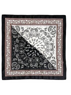 35x35 Black White Paisley Satin Wild Rag Western Cowgirl Hair Scarf